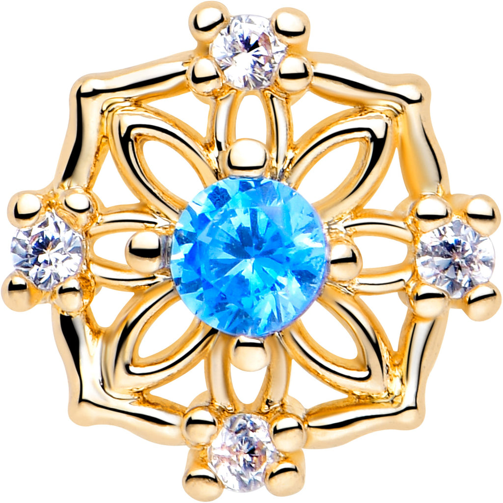 BodyCandy 20G 7mm Blue CZ Gem Gold Tone Flower Ring L Shape Nose Ring — lifestyle context