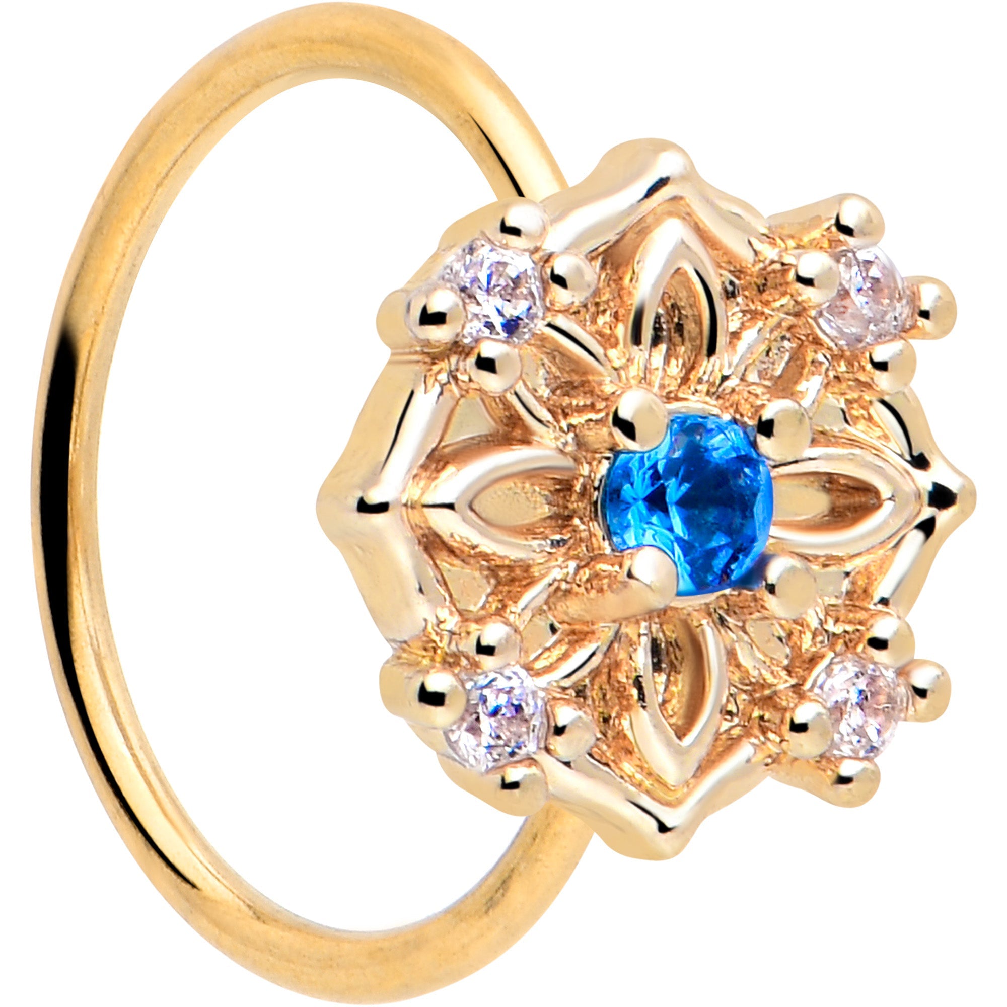 BodyCandy 20G 5/16 Blue CZ Gem Gold Tone Flower Ring Nose Hoop — main product shot