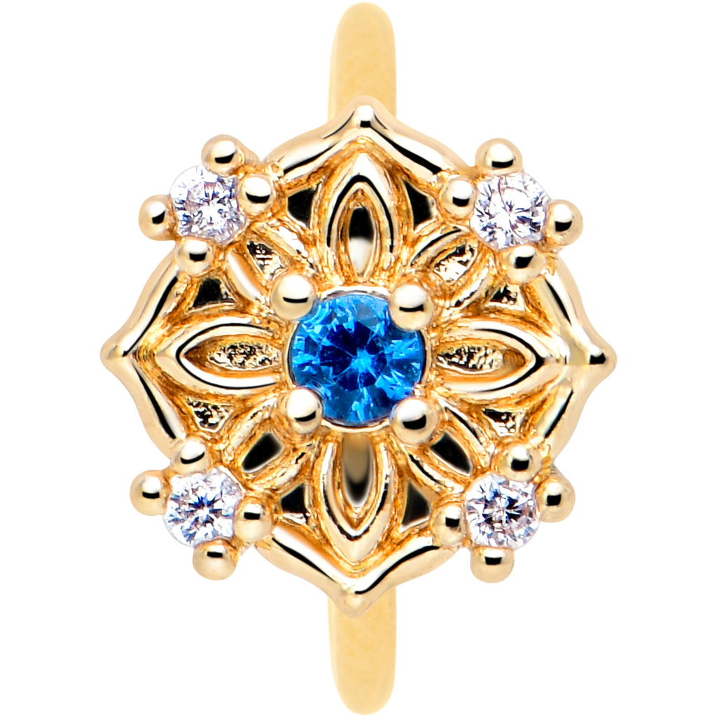 BodyCandy 20G 5/16 Blue CZ Gem Gold Tone Flower Ring Nose Hoop — lifestyle context