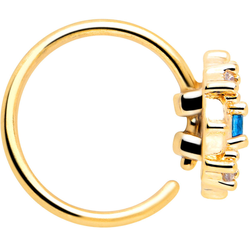 BodyCandy 20G 5/16 Blue CZ Gem Gold Tone Flower Ring Nose Hoop — side view