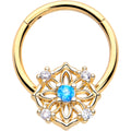 BodyCandy 16G 3/8 Blue CZ Gem Gold Tone Flower Ring Hinged Segment Ring — main product shot