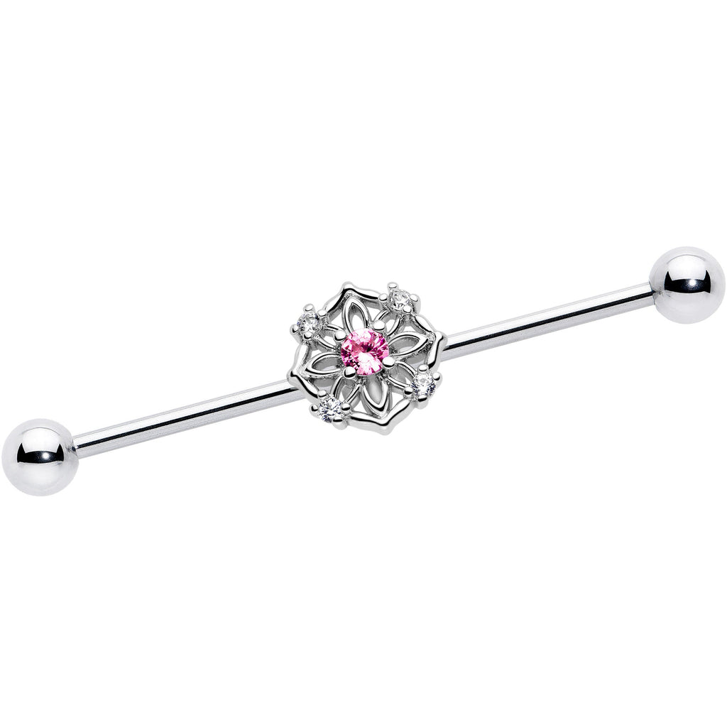 BodyCandy 14G Pink CZ Gem Flower Circle Industrial Barbell 38mm — main product shot
