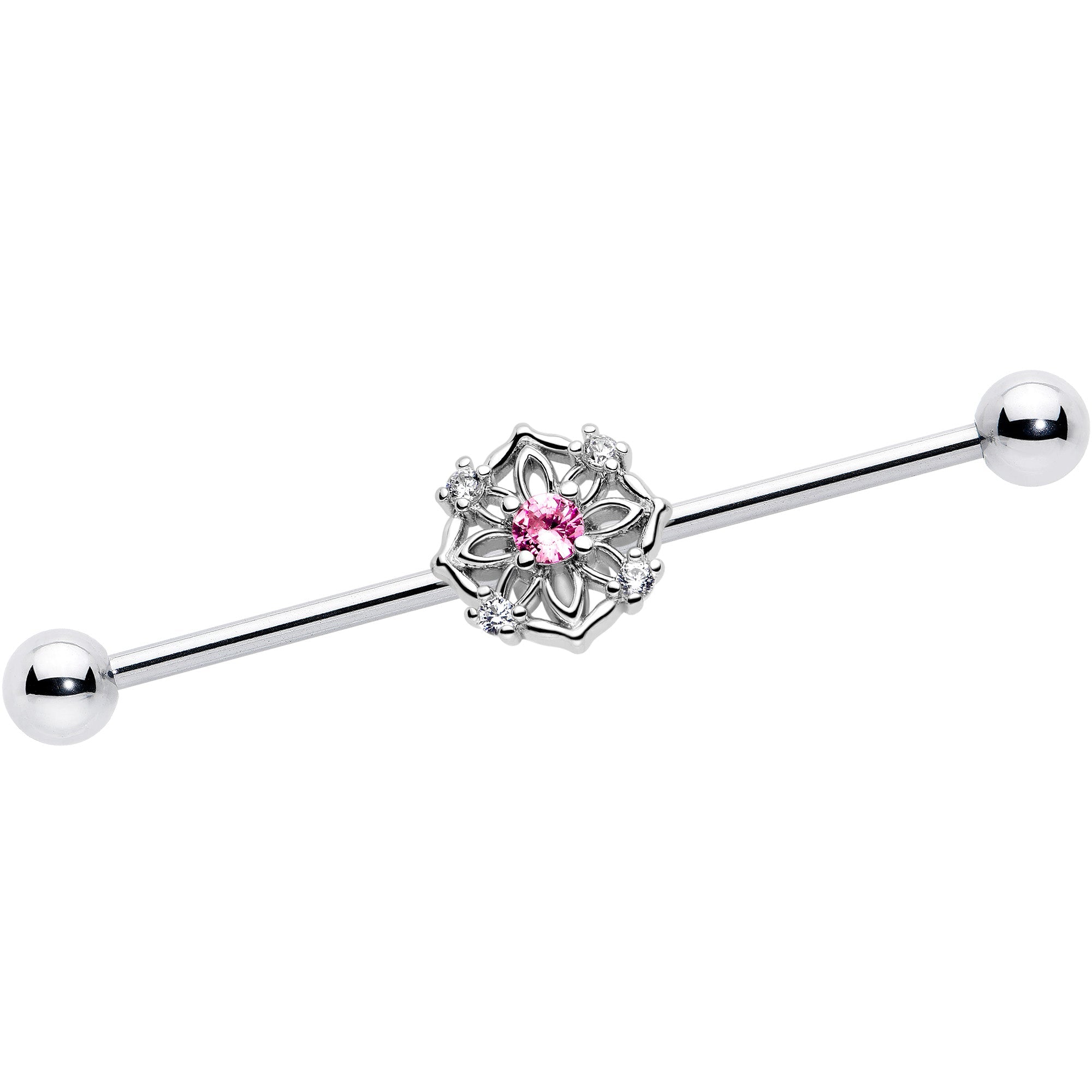 BodyCandy 14G Pink CZ Gem Flower Circle Industrial Barbell 38mm — main product shot