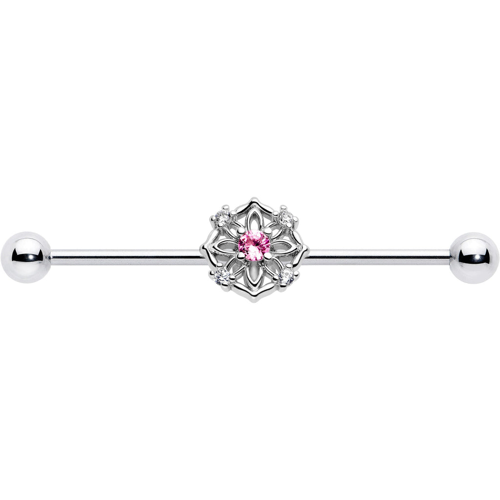 BodyCandy 14G Pink CZ Gem Flower Circle Industrial Barbell 38mm — lifestyle context