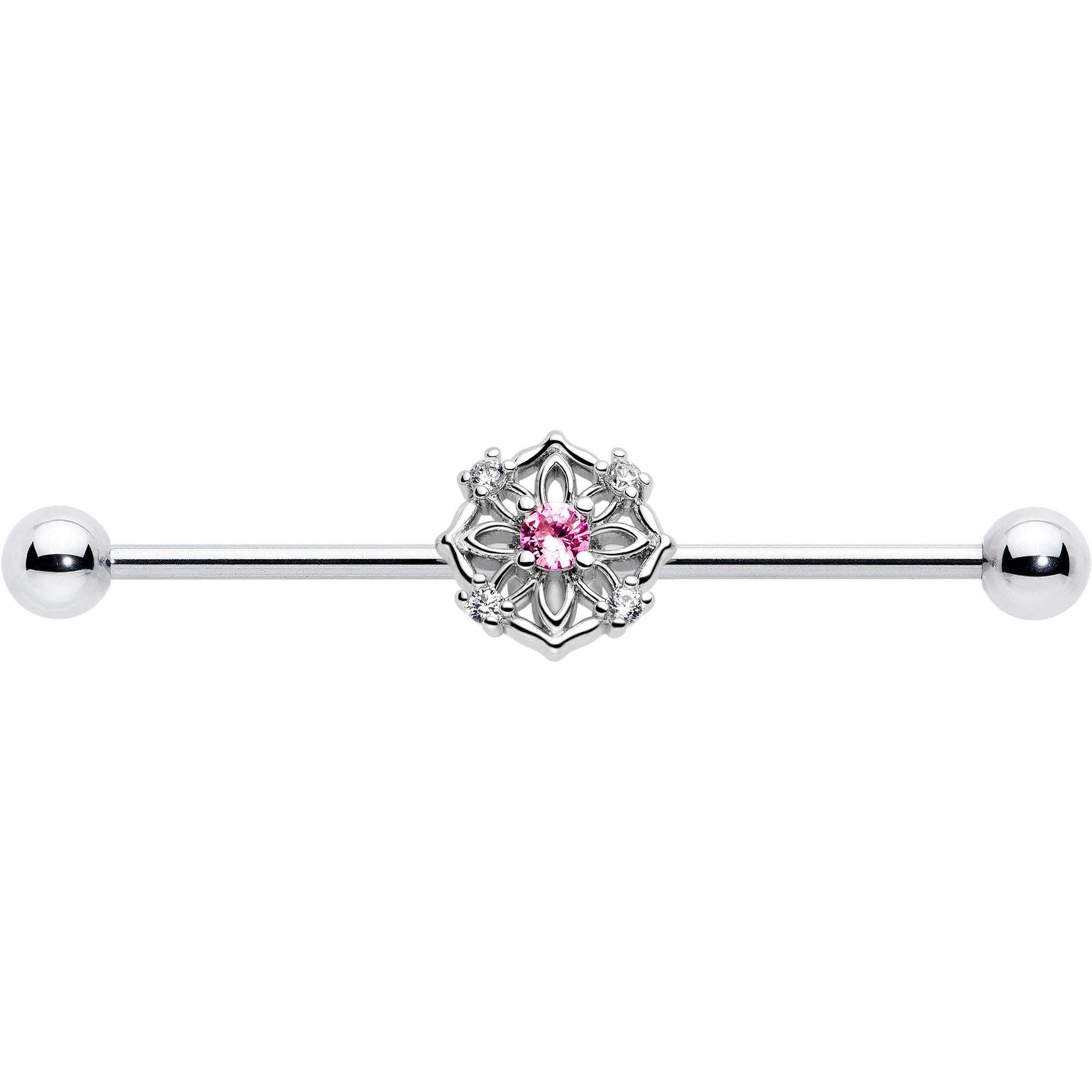 BodyCandy 14G Pink CZ Gem Flower Circle Industrial Barbell 38mm — lifestyle context