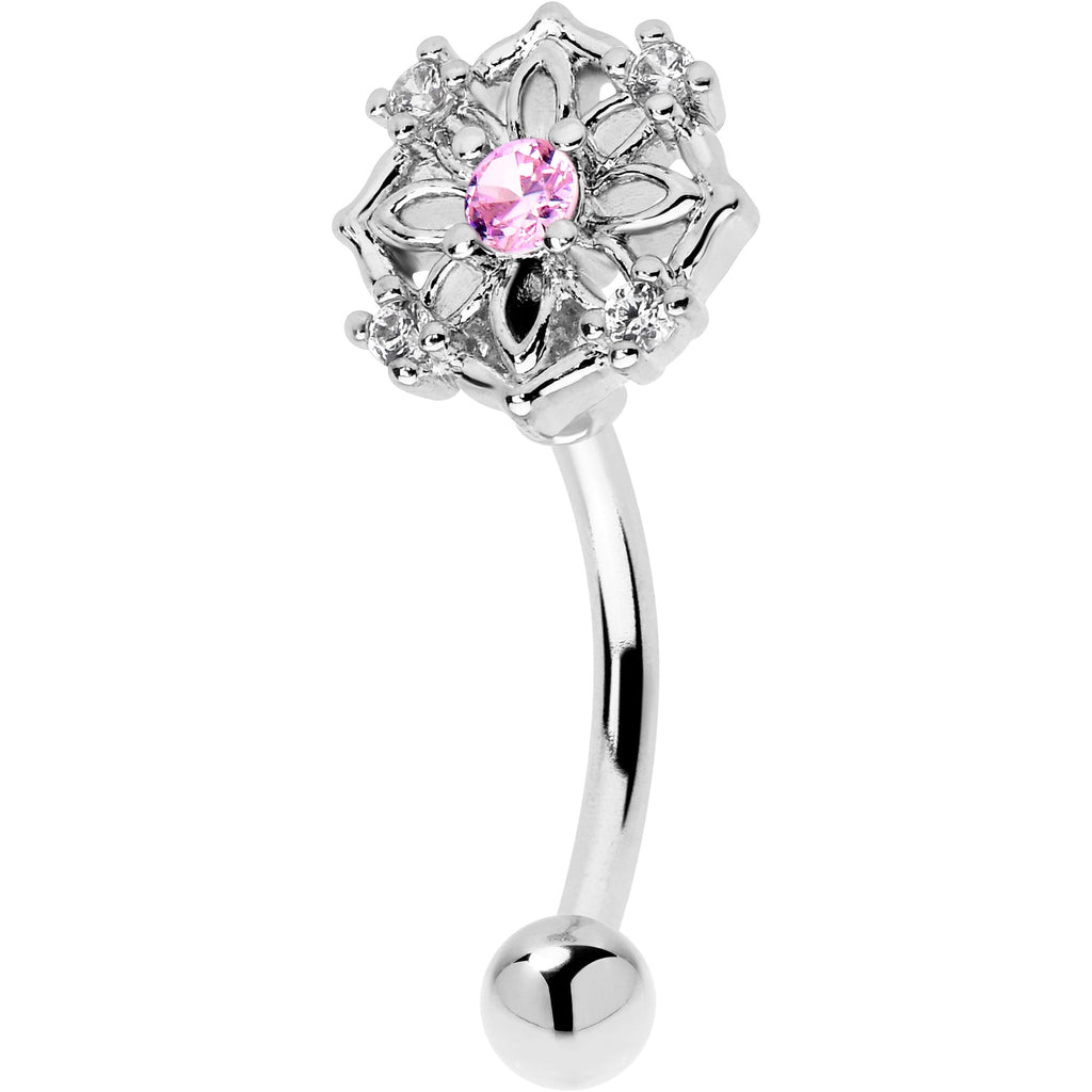 BodyCandy 16G 5/16 Pink CZ Gem Flower Circle Curved Eyebrow Ring — main product shot