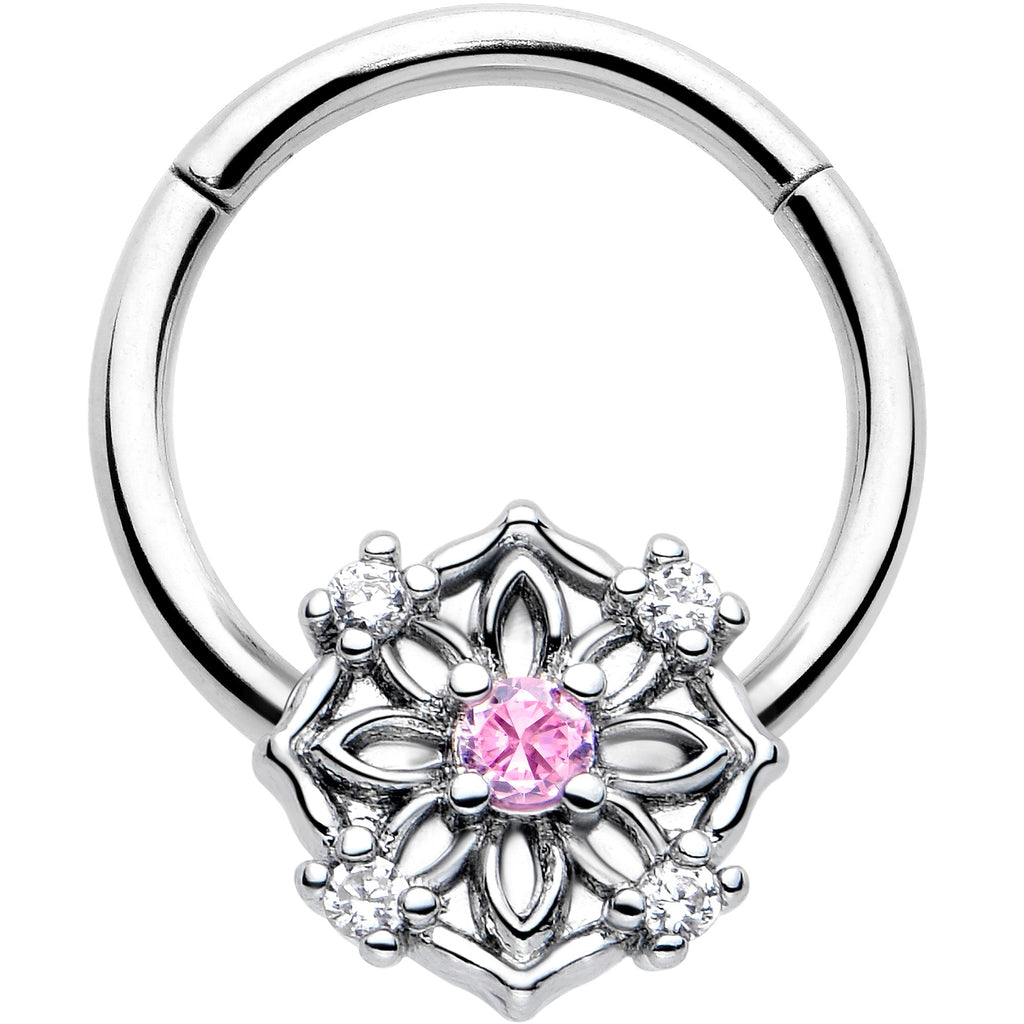 BodyCandy 16G 3/8 Pink CZ Gem Flower Circle Hinged Segment Ring — main product shot