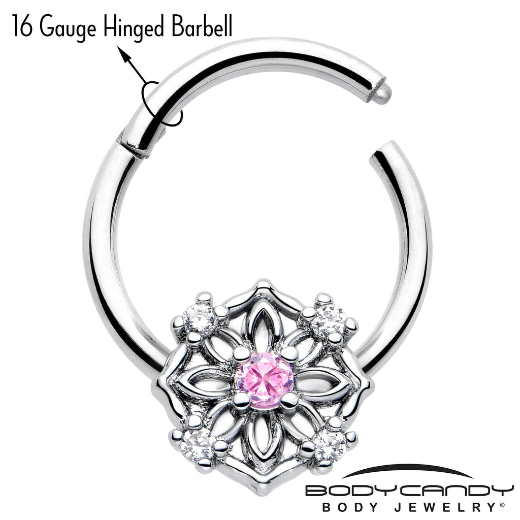 BodyCandy 16G 3/8 Pink CZ Gem Flower Circle Hinged Segment Ring — lifestyle context