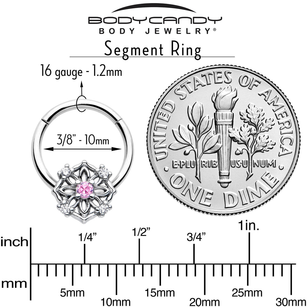 BodyCandy 16G 3/8 Pink CZ Gem Flower Circle Hinged Segment Ring — side view