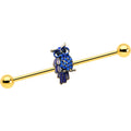 BodyCandy 14G Blue Gem Gold Tone Sky Owl Industrial Barbell 38mm — main product shot