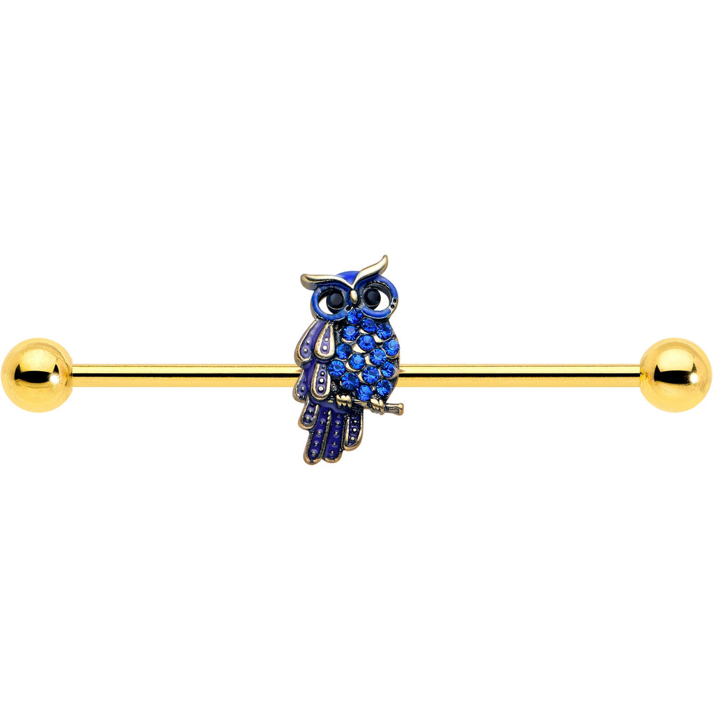 BodyCandy 14G Blue Gem Gold Tone Sky Owl Industrial Barbell 38mm — lifestyle context