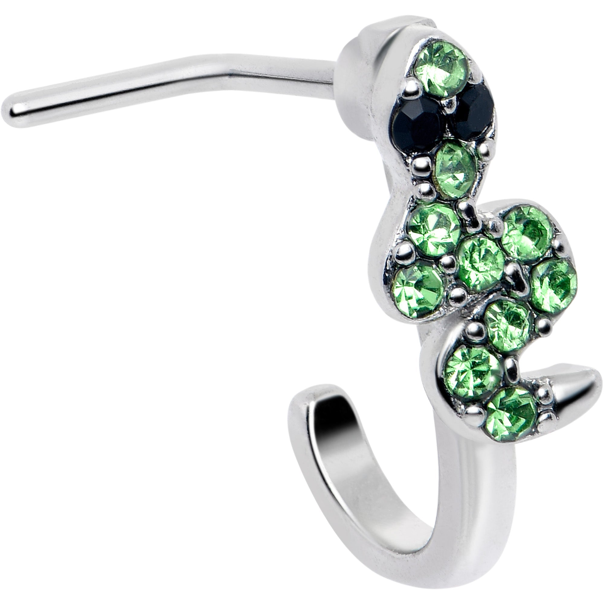 BodyCandy 20G 7mm Green Gem Snake Sweetie Faux Hoop L Shape Nose Ring — main product shot