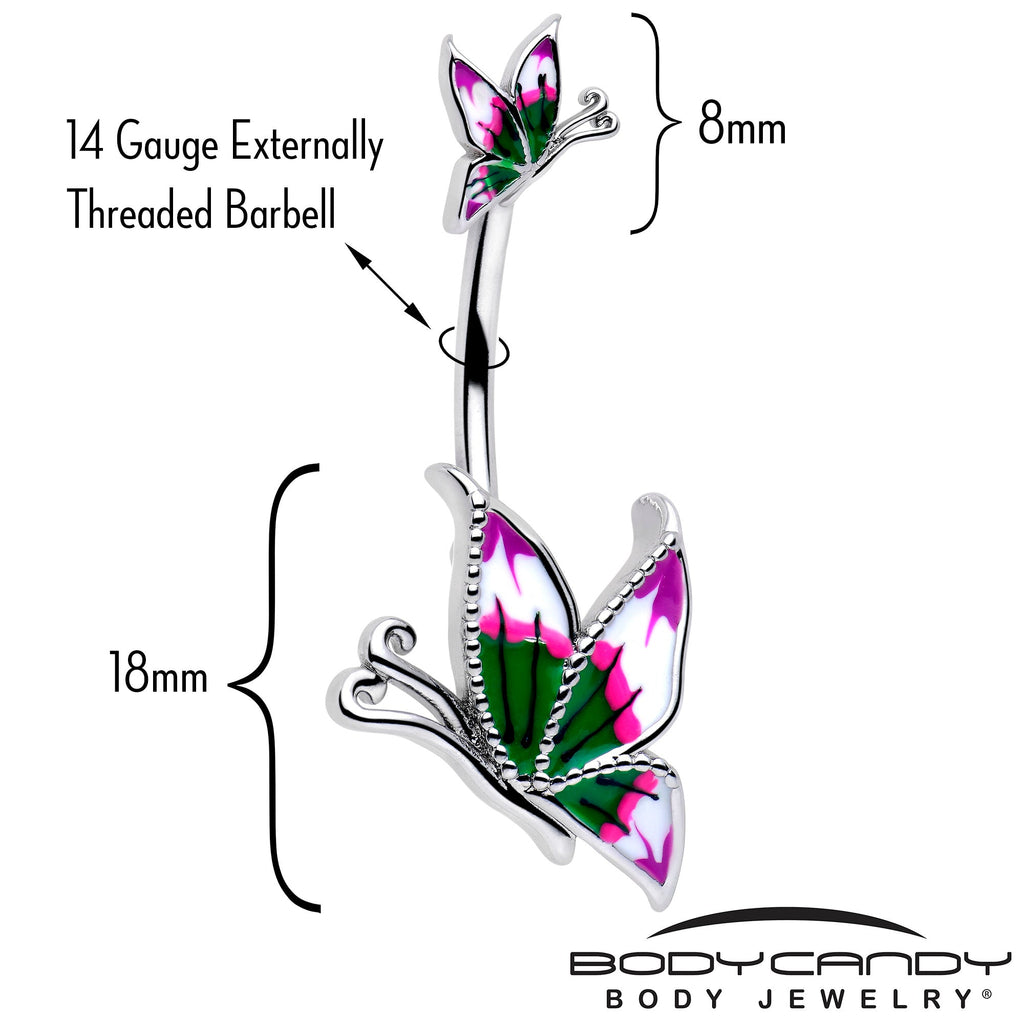 BodyCandy Profile Butterflies Double Mount Belly Ring — detail close-up