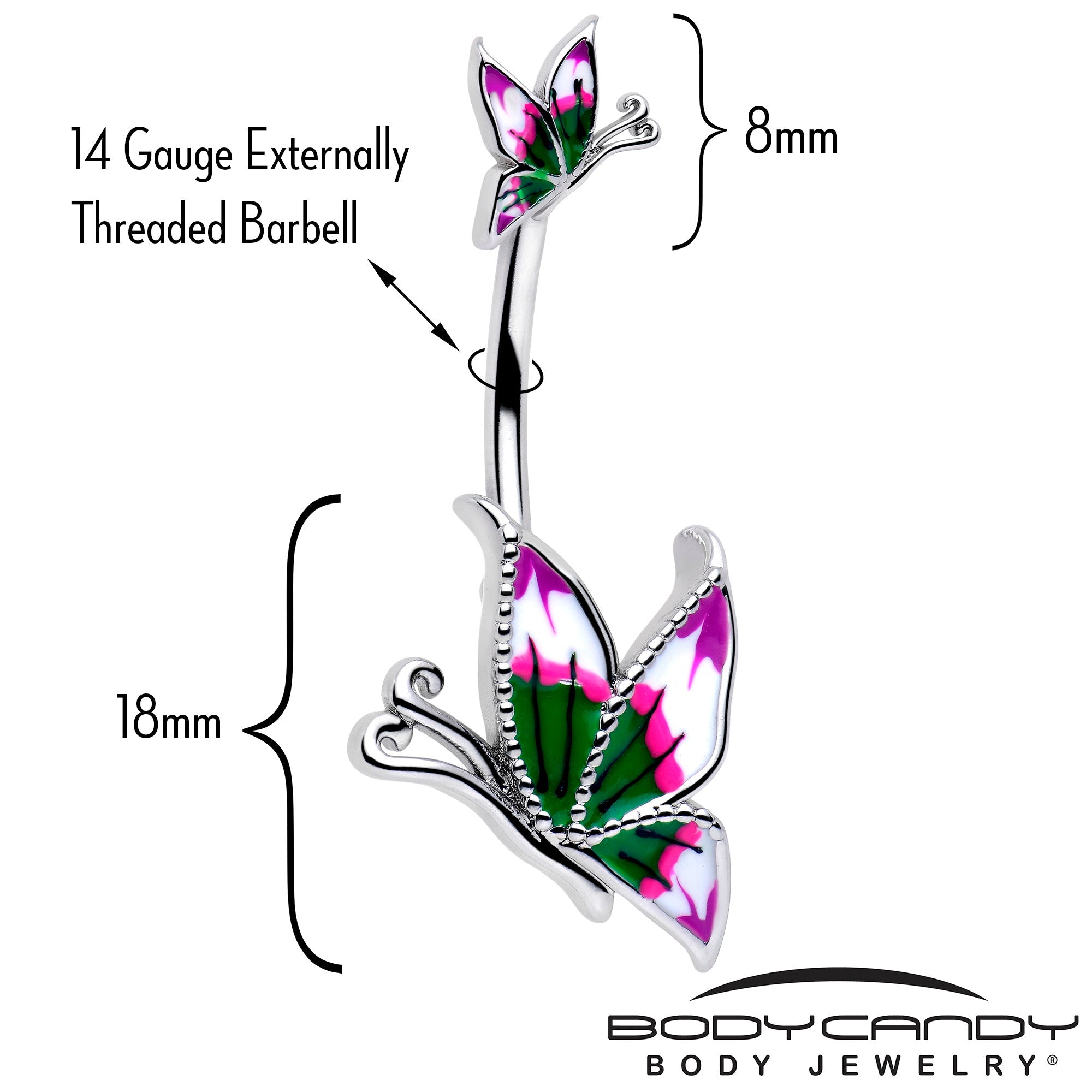 BodyCandy Profile Butterflies Double Mount Belly Ring — detail close-up
