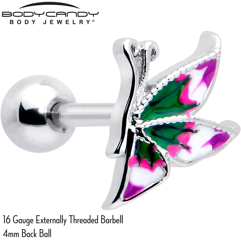 BodyCandy 16G 1/4 Profile Butterfly Cartilage Tragus Earring — detail close-up