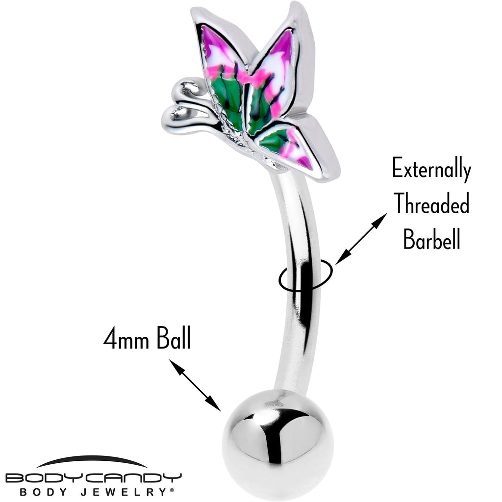 BodyCandy 16G 5/16 Profile Butterfly Curved Eyebrow Ring — detail close-up