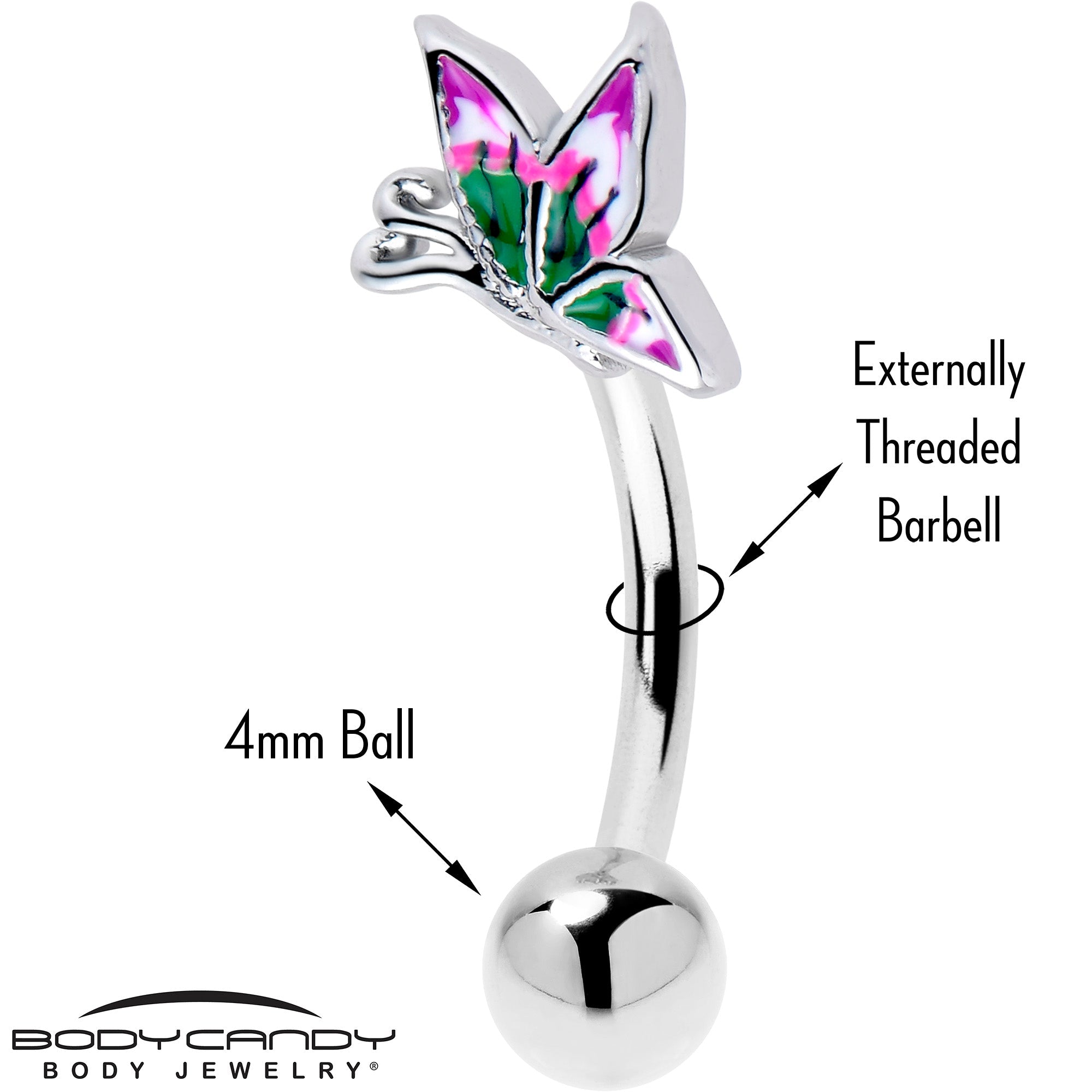 BodyCandy 16G 5/16 Profile Butterfly Curved Eyebrow Ring — detail close-up