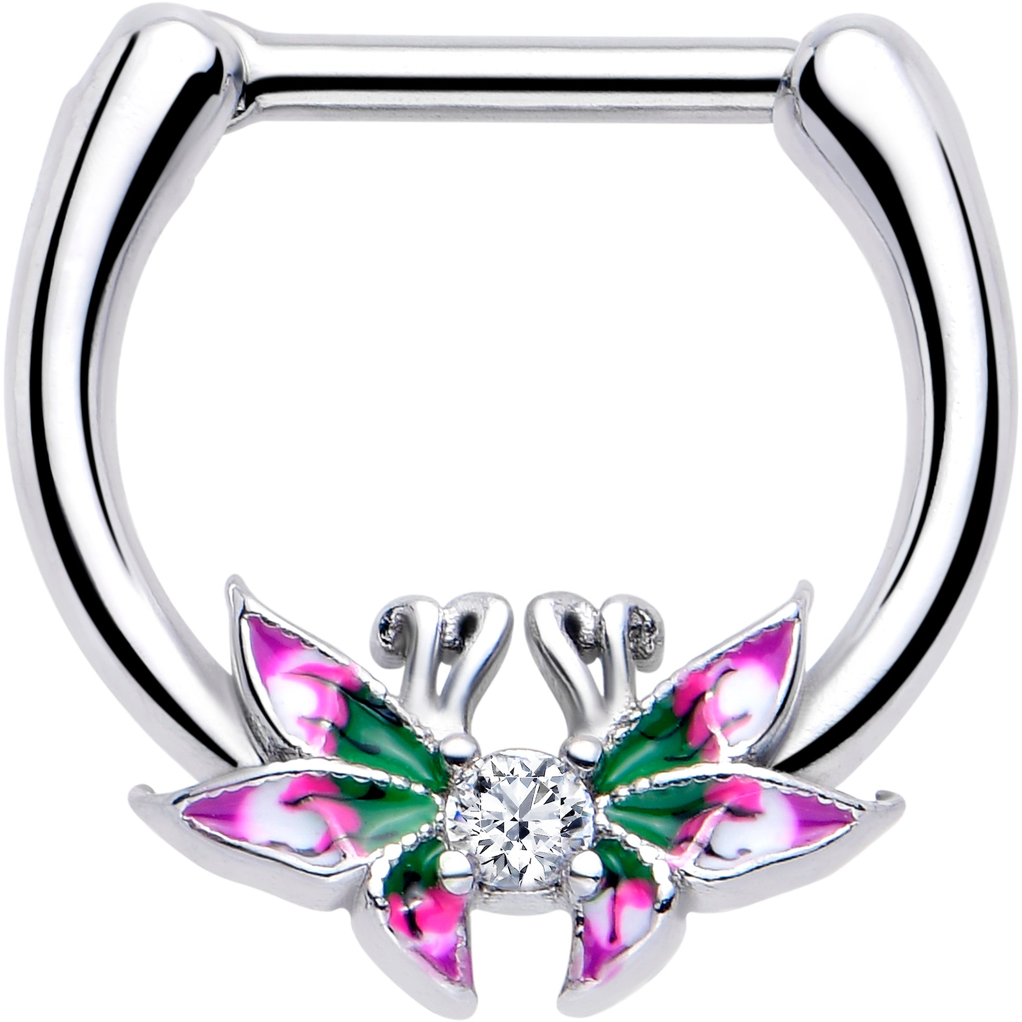 BodyCandy 16G 5/16 Clear CZ Gem Profile Butterflies Cartilage Clicker — main product shot