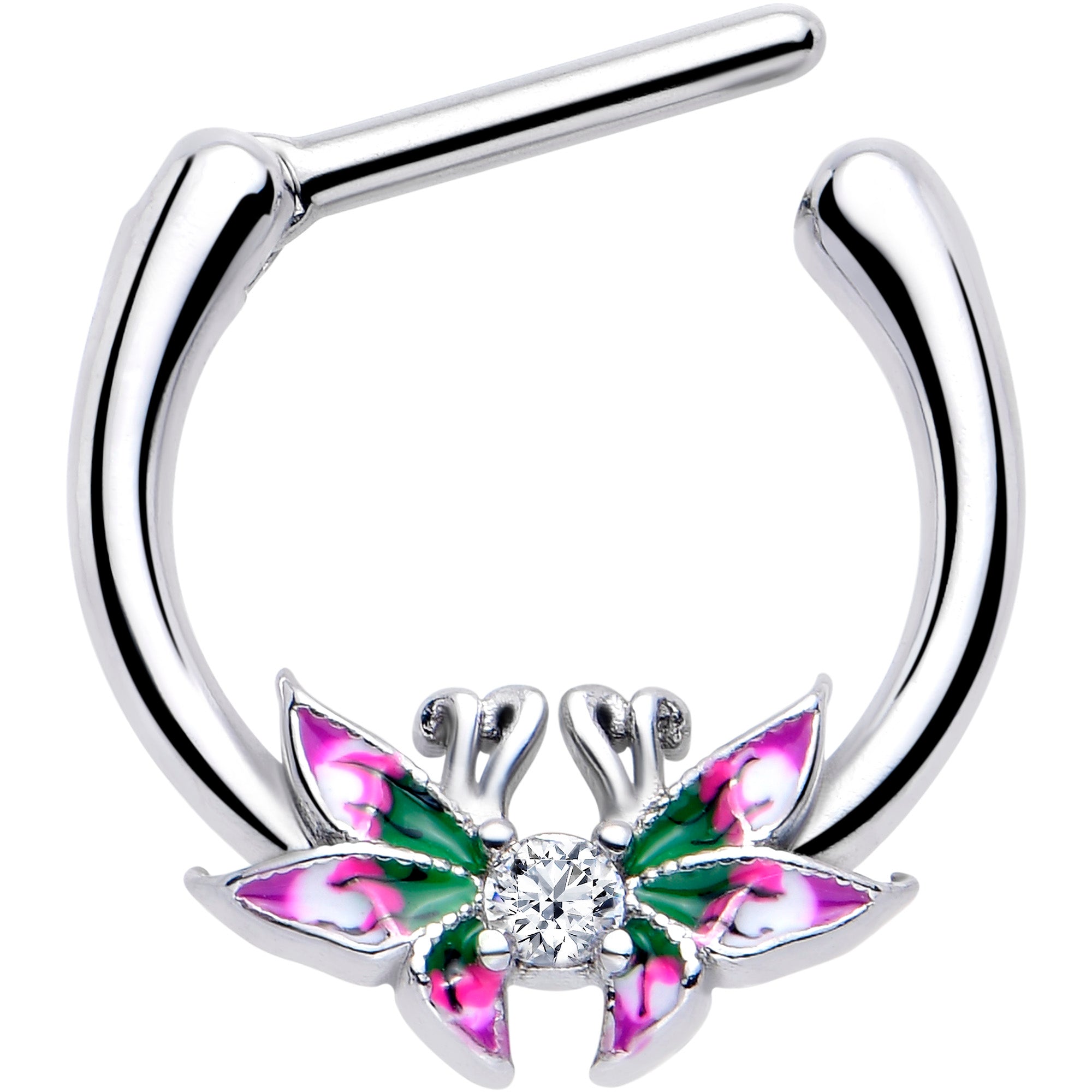 BodyCandy 16G 5/16 Clear CZ Gem Profile Butterflies Cartilage Clicker — detail close-up