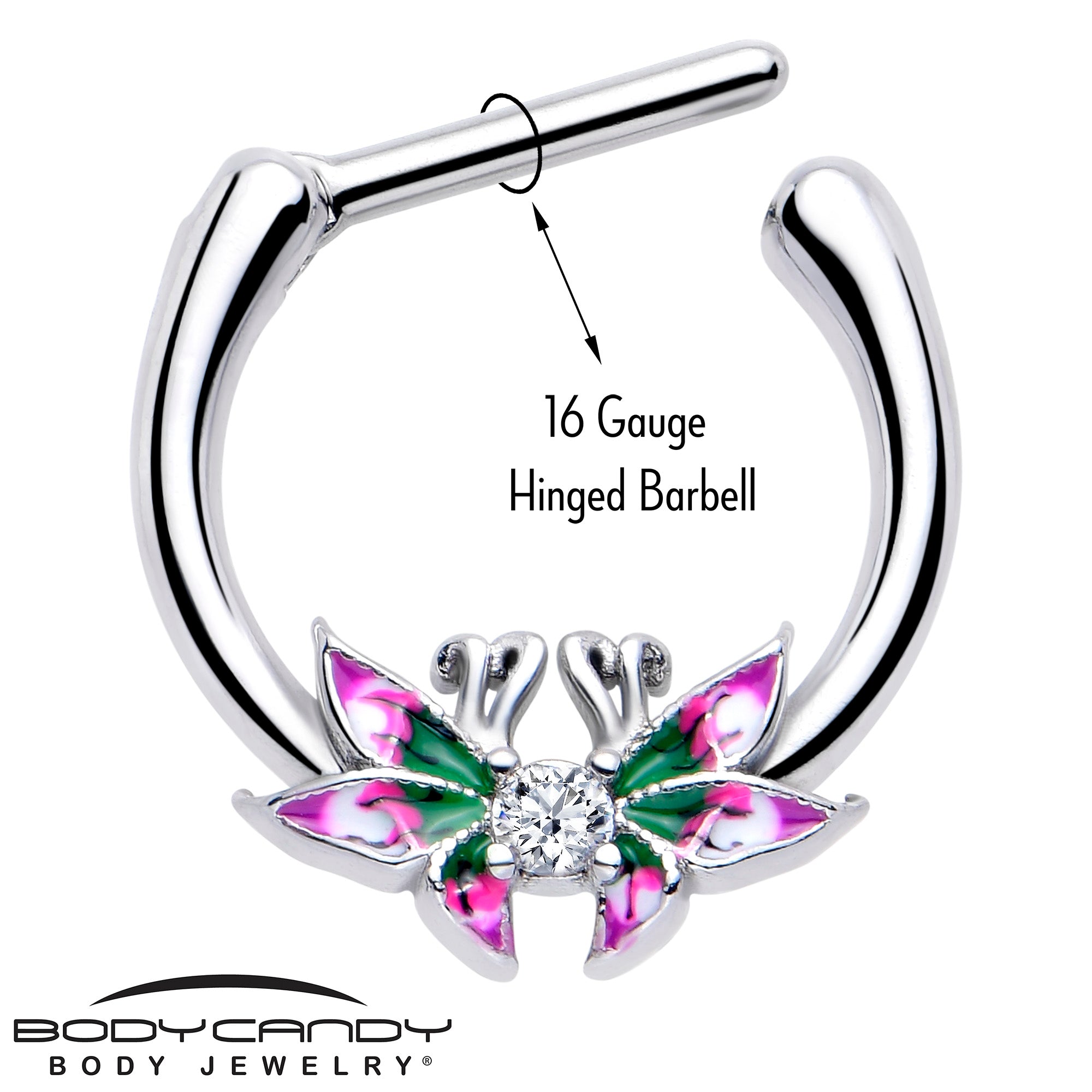 BodyCandy 16G 5/16 Clear CZ Gem Profile Butterflies Cartilage Clicker — lifestyle context