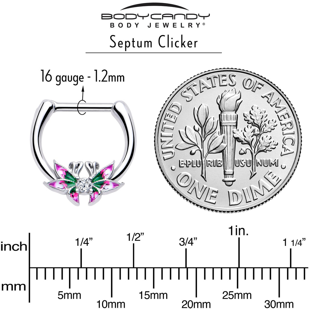 BodyCandy 16G 5/16 Clear CZ Gem Profile Butterflies Cartilage Clicker — side view