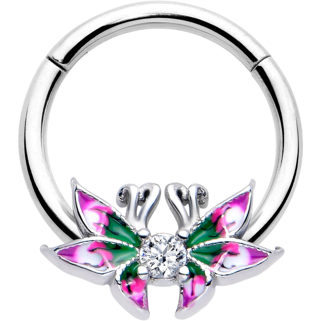 BodyCandy 16G 3/8 Clear CZ Gem Profile Butterflies Hinged Segment Ring — main product shot