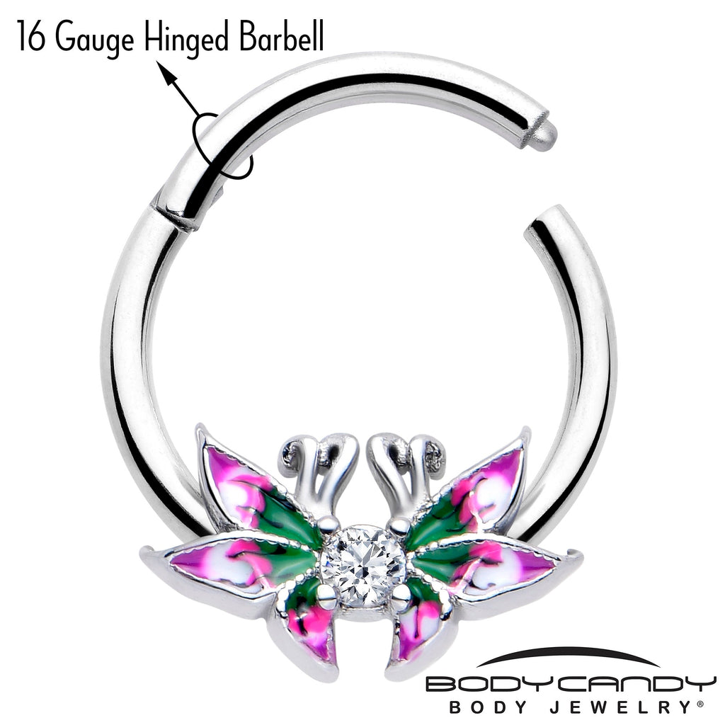 BodyCandy 16G 3/8 Clear CZ Gem Profile Butterflies Hinged Segment Ring — lifestyle context