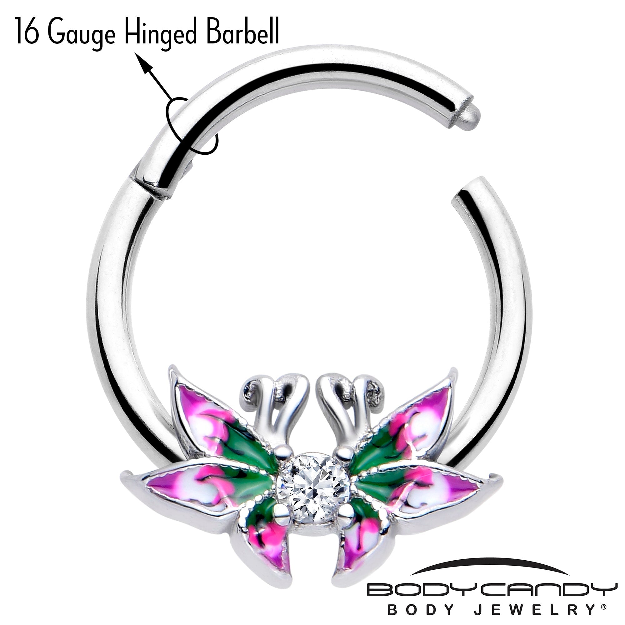 BodyCandy 16G 3/8 Clear CZ Gem Profile Butterflies Hinged Segment Ring — lifestyle context