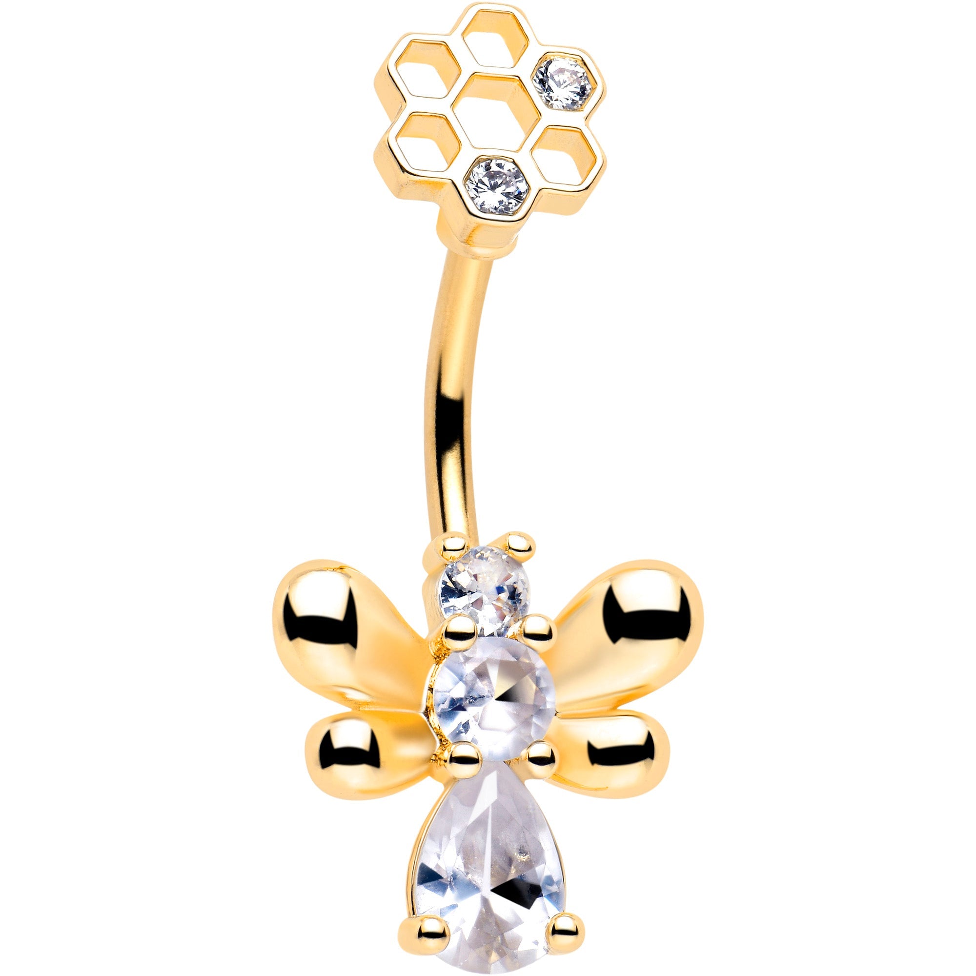 BodyCandy Clear CZ Gem Gold Tone Bee Hive Luv Double Mount Belly Ring — main product shot