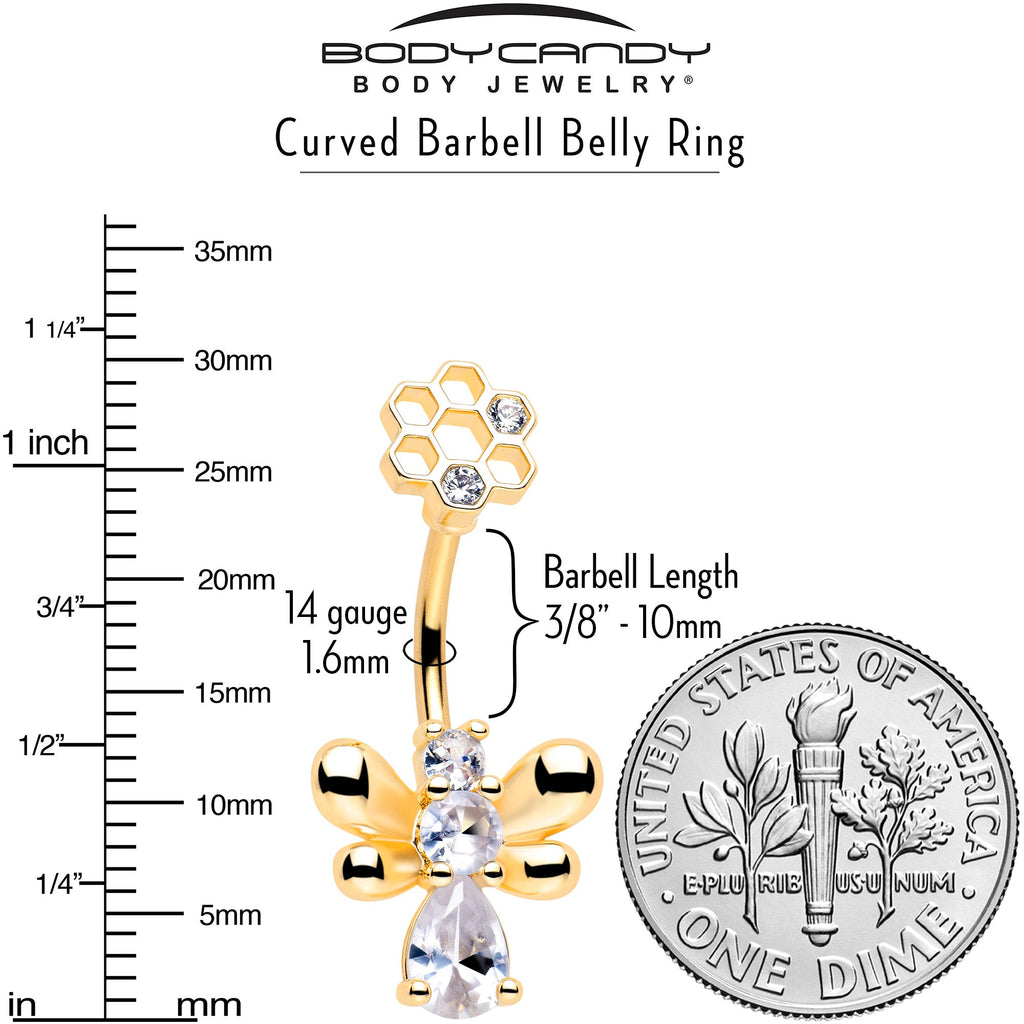 BodyCandy Clear CZ Gem Gold Tone Bee Hive Luv Double Mount Belly Ring — lifestyle context