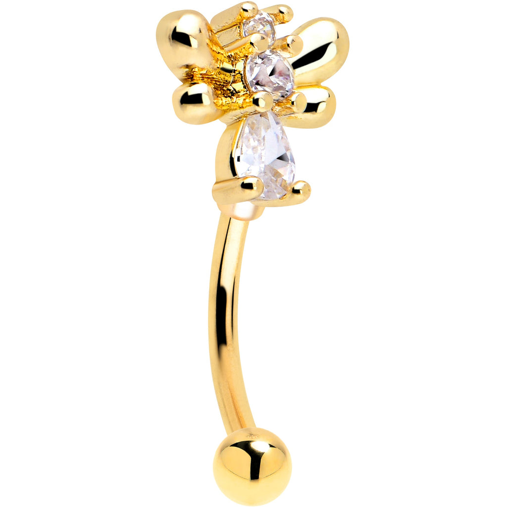 BodyCandy 16G 5/16 Clear CZ Gold Tone Bee Hive Luv Curved Eyebrow Ring Set of 2 — lifestyle context