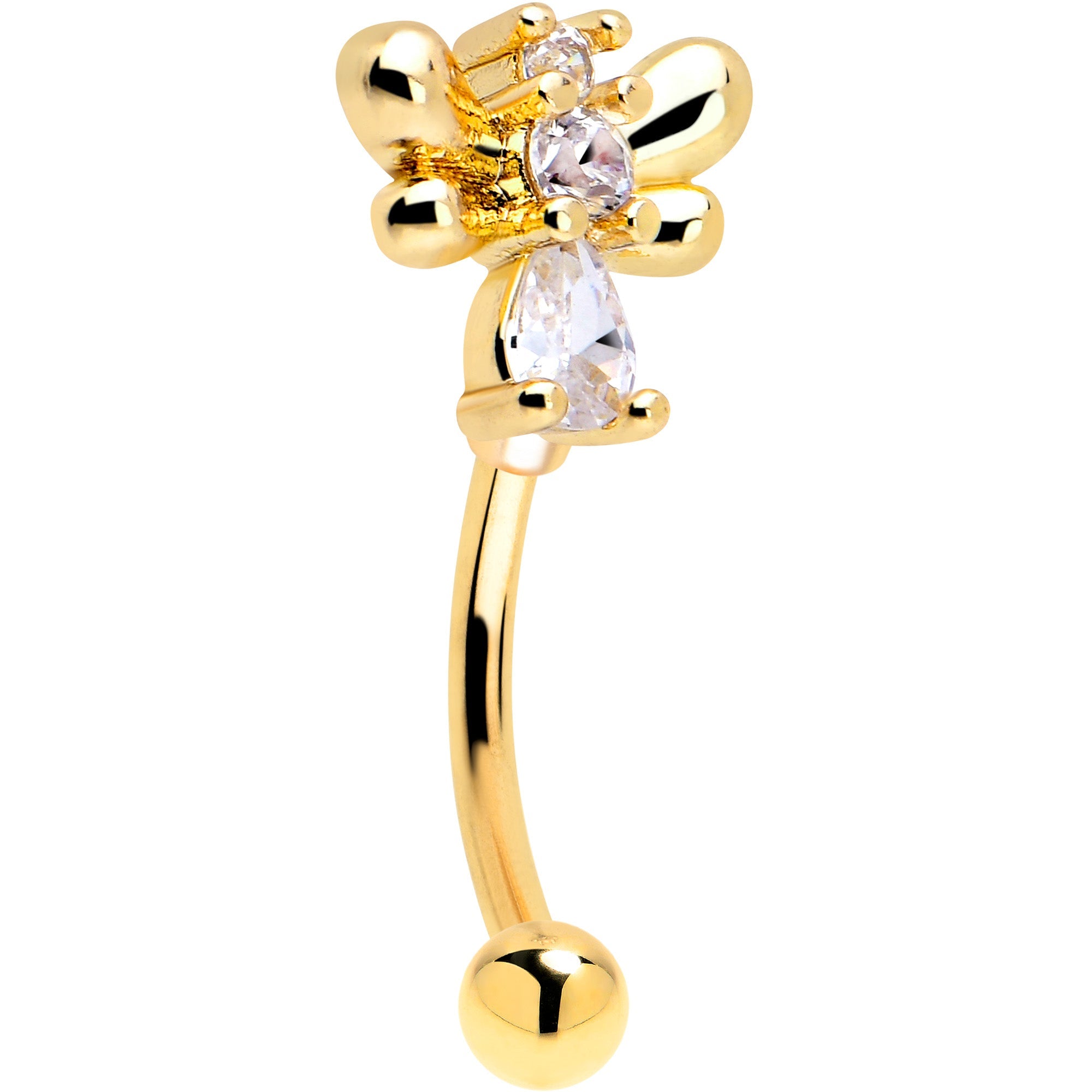 BodyCandy 16G 5/16 Clear CZ Gold Tone Bee Hive Luv Curved Eyebrow Ring Set of 2 — lifestyle context