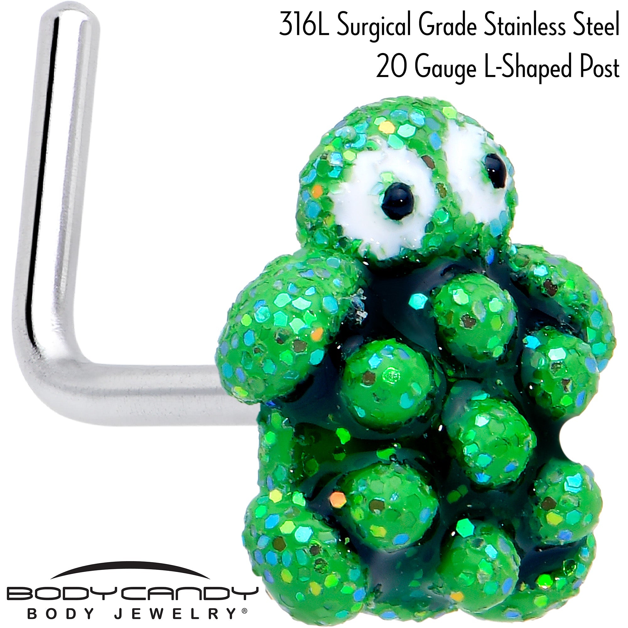 BodyCandy 20G 7mm Texture Turtle L Shape Nose Ring — detail close-up