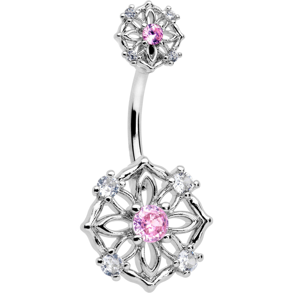 BodyCandy Pink CZ Gem Flower Circle Double Mount Belly Ring — main product shot