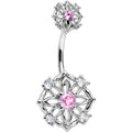 BodyCandy Pink CZ Gem Flower Circle Double Mount Belly Ring — main product shot