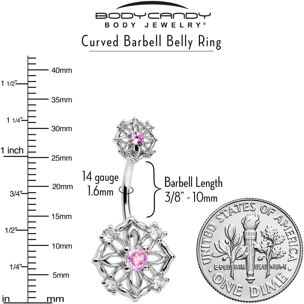 BodyCandy Pink CZ Gem Flower Circle Double Mount Belly Ring — lifestyle context