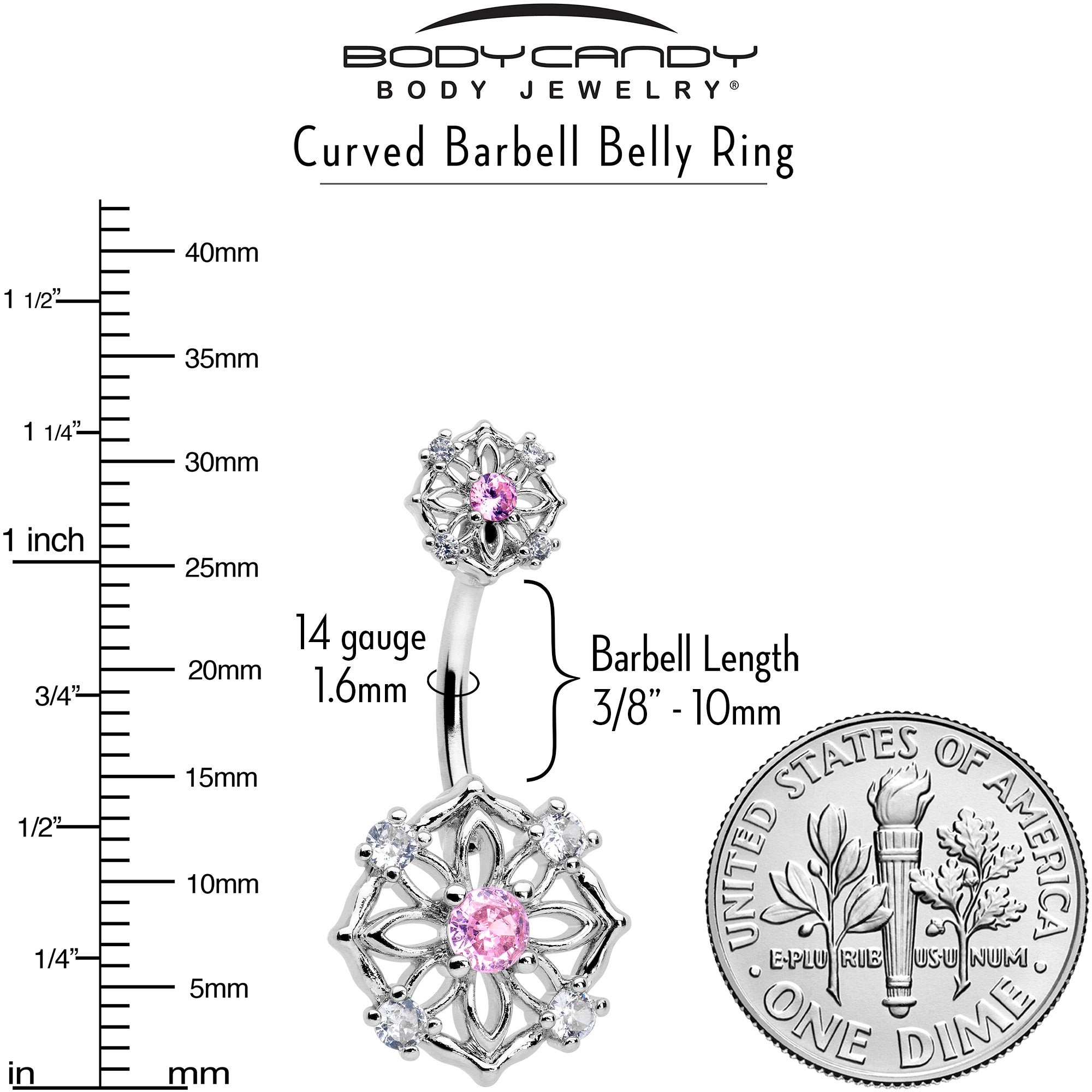 BodyCandy Pink CZ Gem Flower Circle Double Mount Belly Ring — lifestyle context