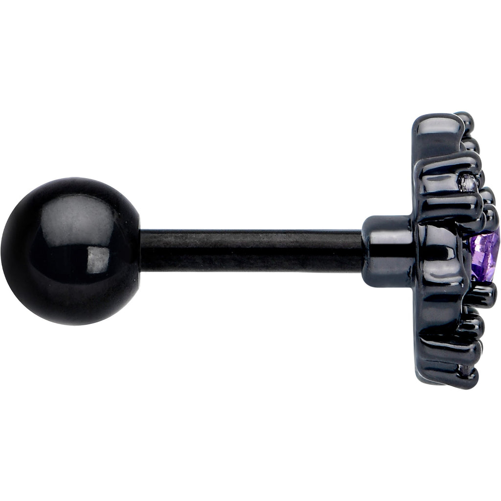 BodyCandy 16G 1/4 Purple CZ Gem Black Flower Ring Cartilage Tragus Earring — side view