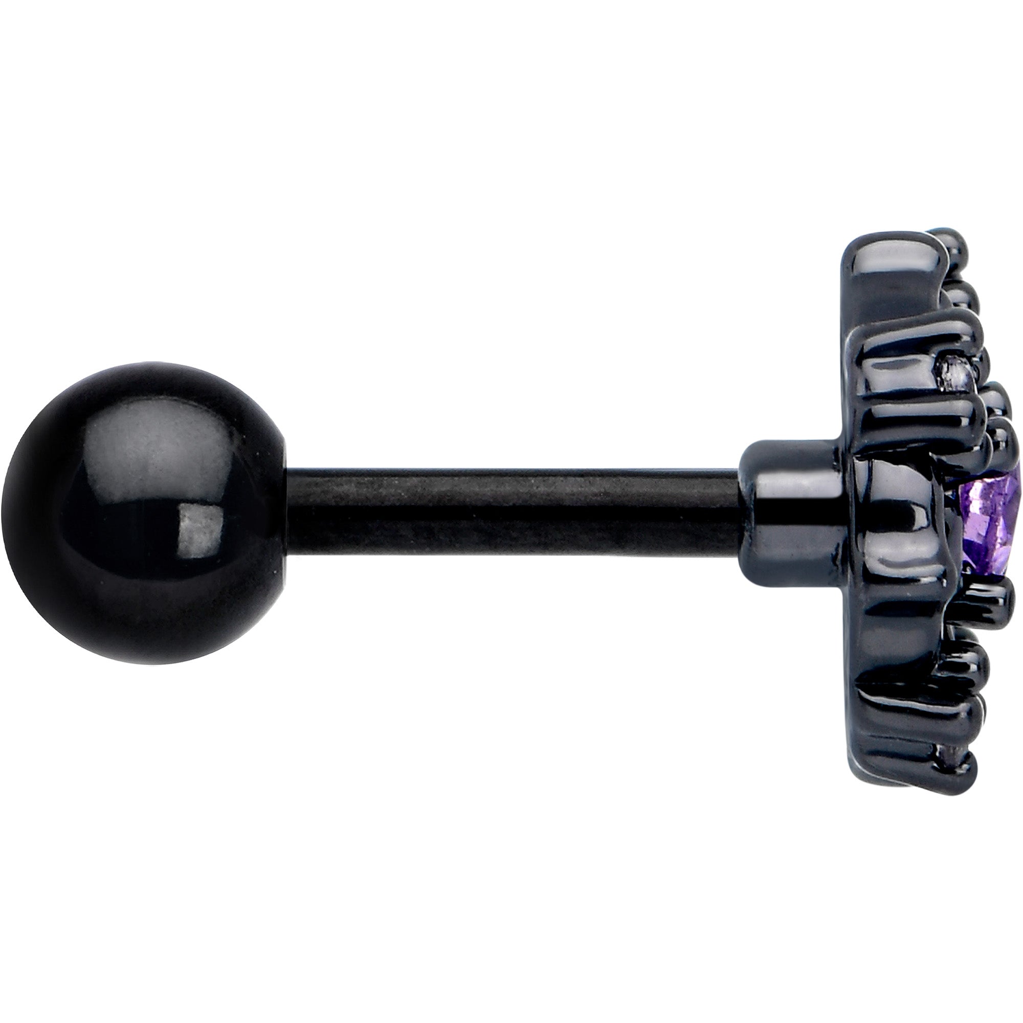 BodyCandy 16G 1/4 Purple CZ Gem Black Flower Ring Cartilage Tragus Earring — side view