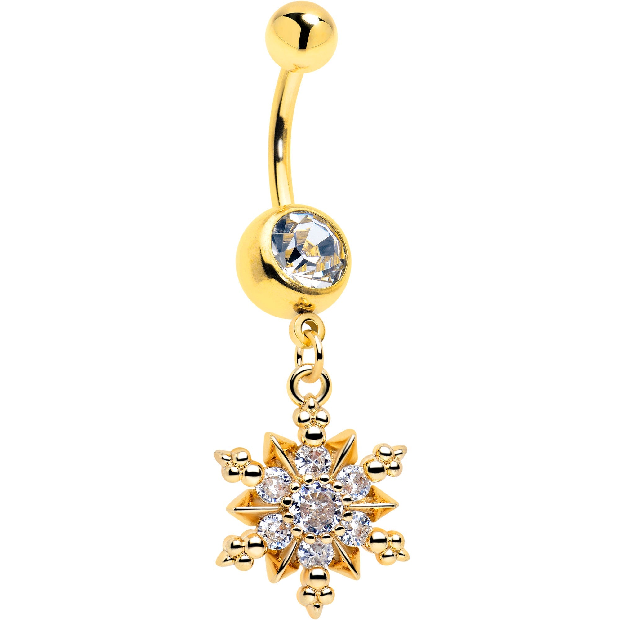 BodyCandy Clear CZ Gem Gold Tone Glam Snowflake Dangle Belly Ring — main product shot