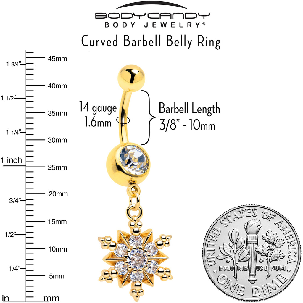 BodyCandy Clear CZ Gem Gold Tone Glam Snowflake Dangle Belly Ring — lifestyle context
