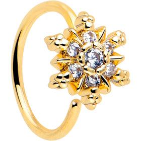 20G 5/16 Clear CZ Gem Gold Tone Glam Snowflake Nose Hoop