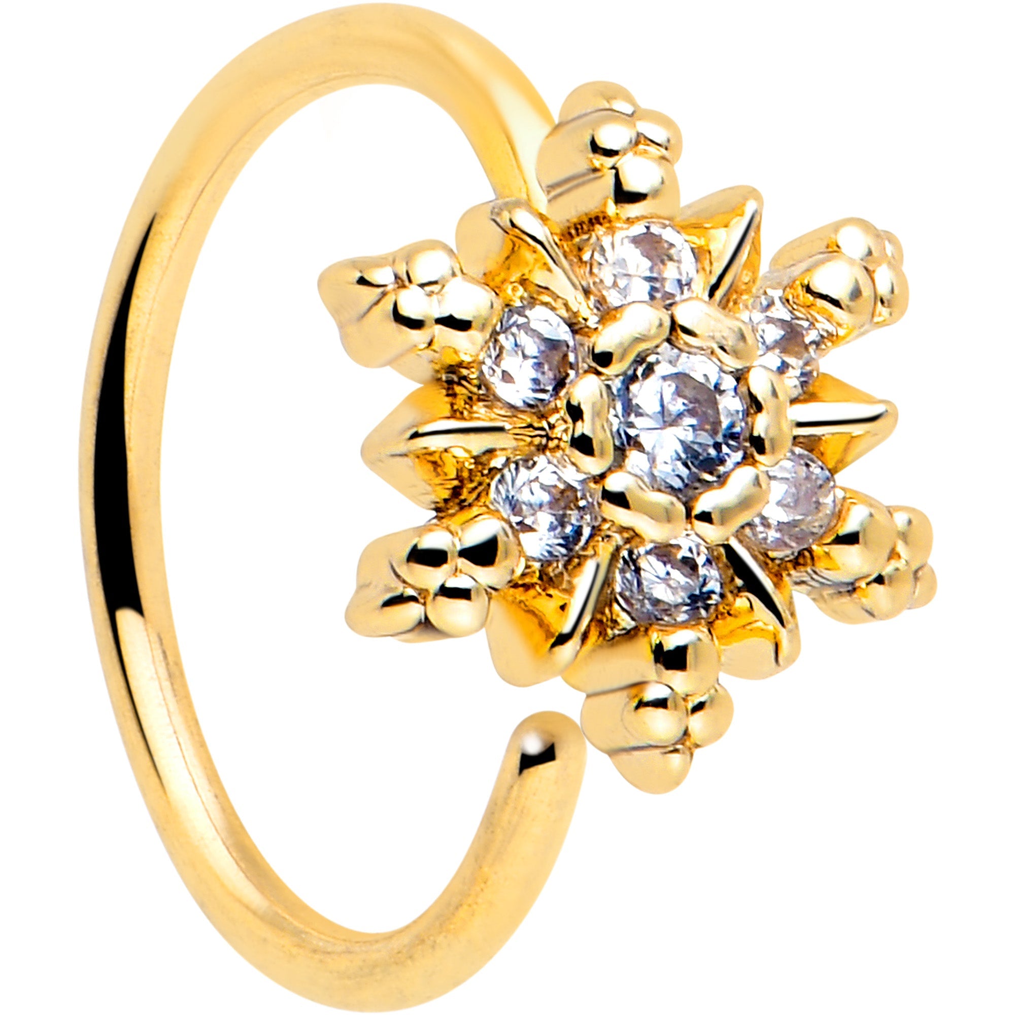 BodyCandy 20G 5/16 Clear CZ Gem Gold Tone Glam Snowflake Nose Hoop — main product shot
