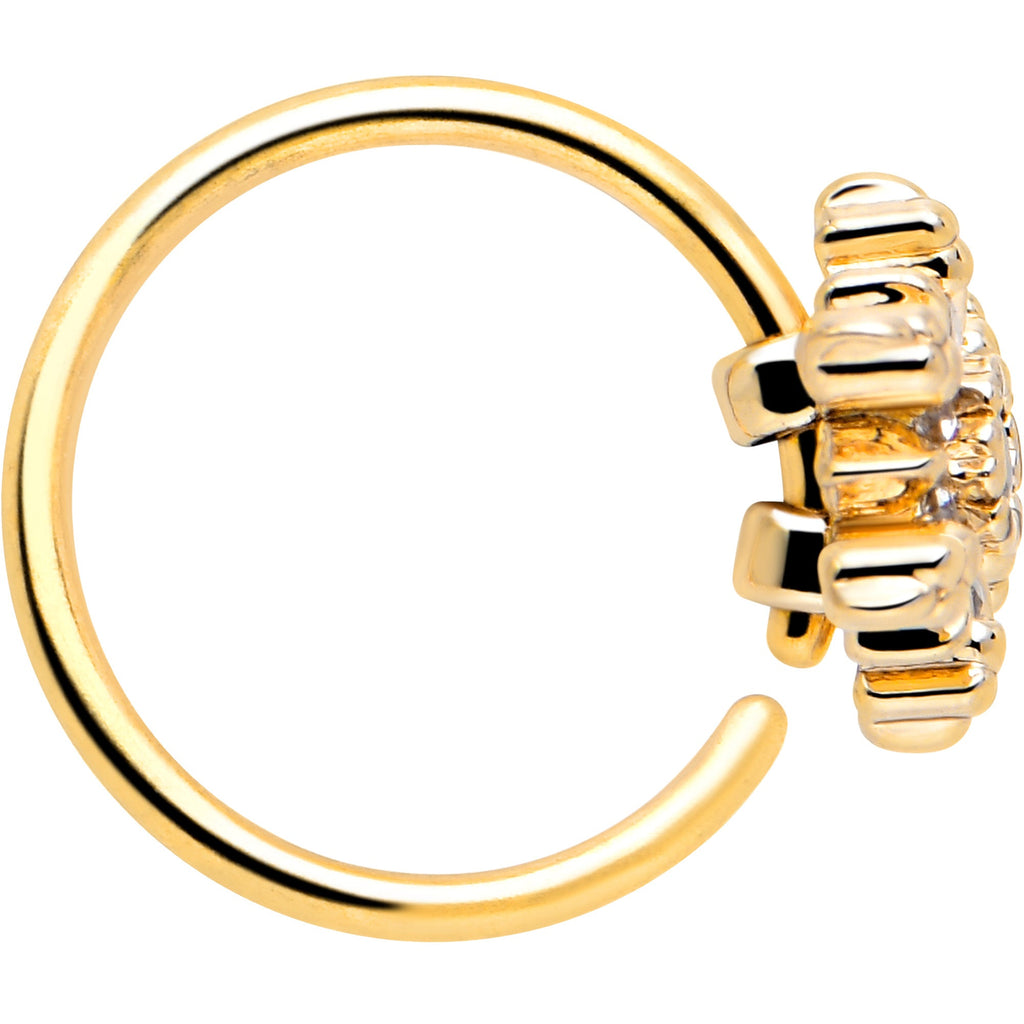BodyCandy 20G 5/16 Clear CZ Gem Gold Tone Glam Snowflake Nose Hoop — side view