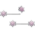 BodyCandy 14G 9/16 Pink CZ Gem Snowflake Glam Barbell Nipple Ring Set — main product shot