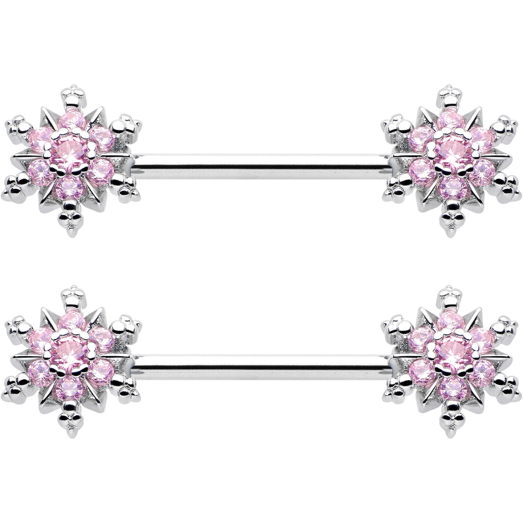 BodyCandy 14G 9/16 Pink CZ Gem Snowflake Glam Barbell Nipple Ring Set — lifestyle context