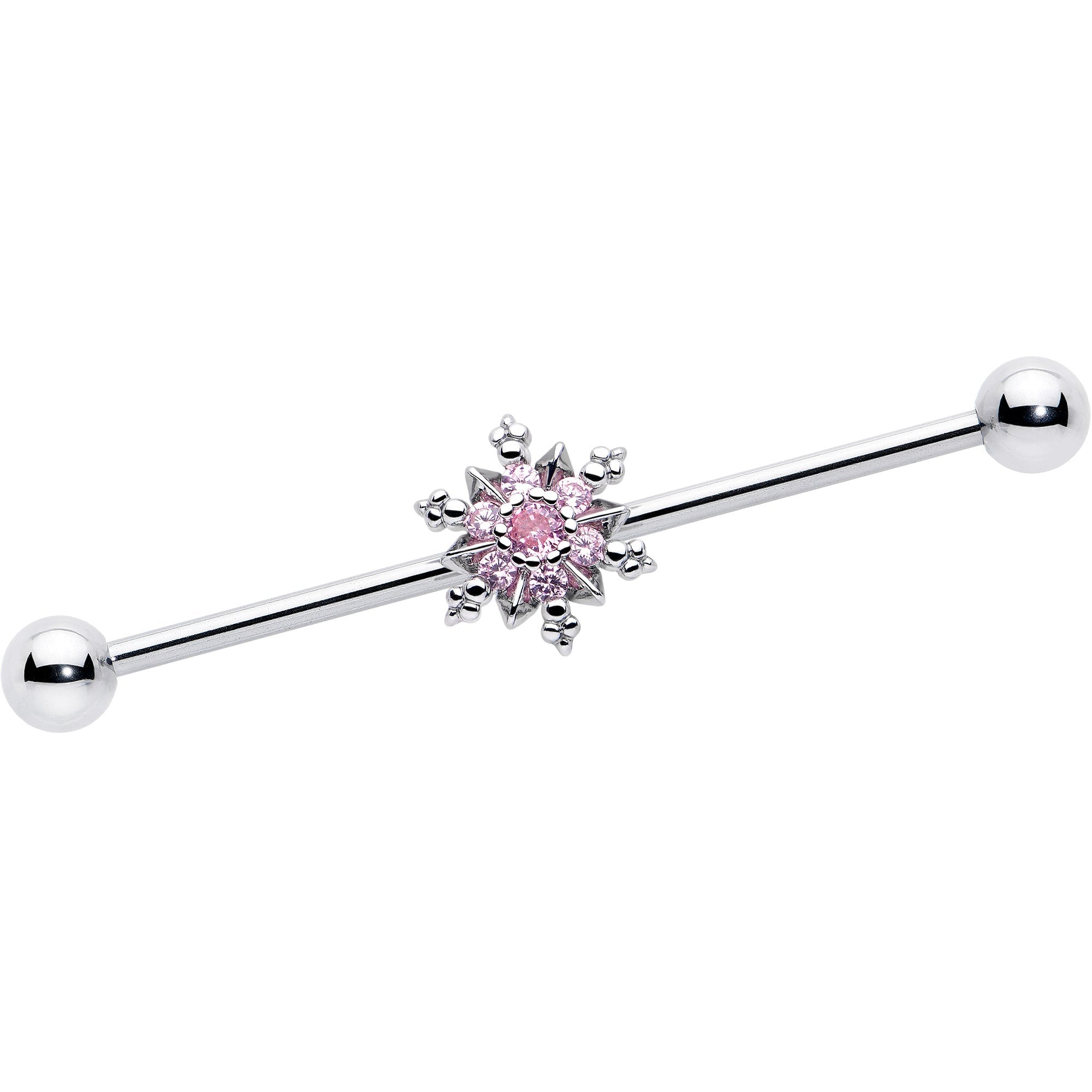 BodyCandy 14G Pink CZ Gem Snowflake Glam Industrial Barbell 38mm — back view
