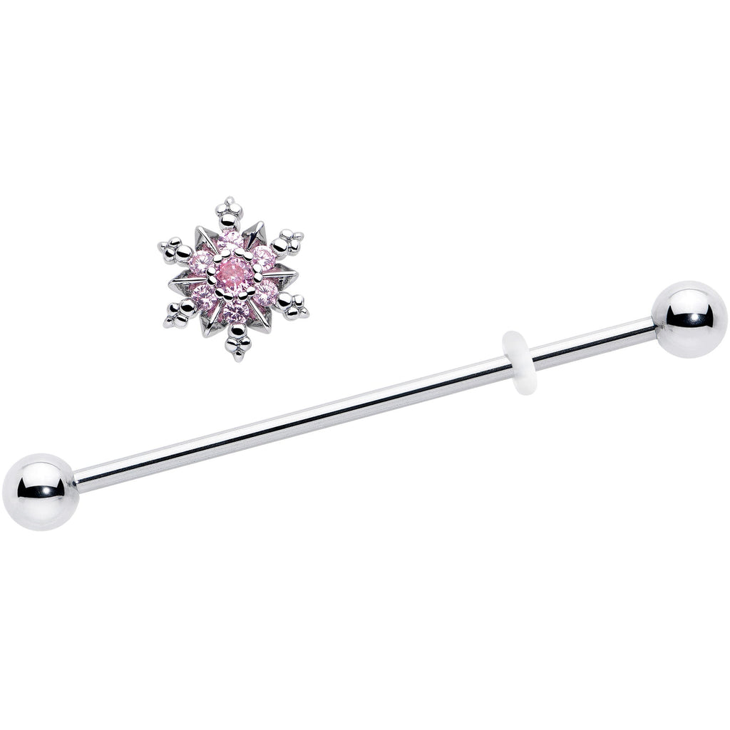 BodyCandy 14G Pink CZ Gem Snowflake Glam Industrial Barbell 38mm — main product shot
