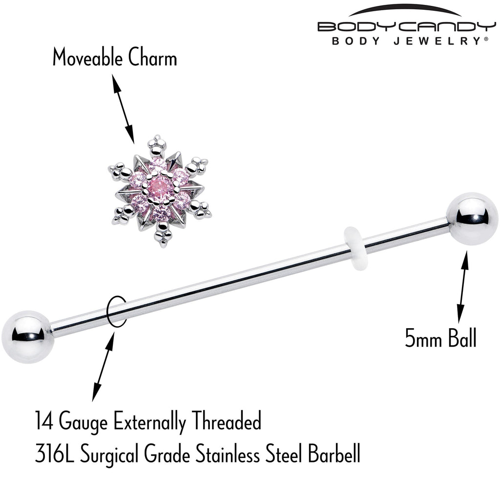 BodyCandy 14G Pink CZ Gem Snowflake Glam Industrial Barbell 38mm — lifestyle context
