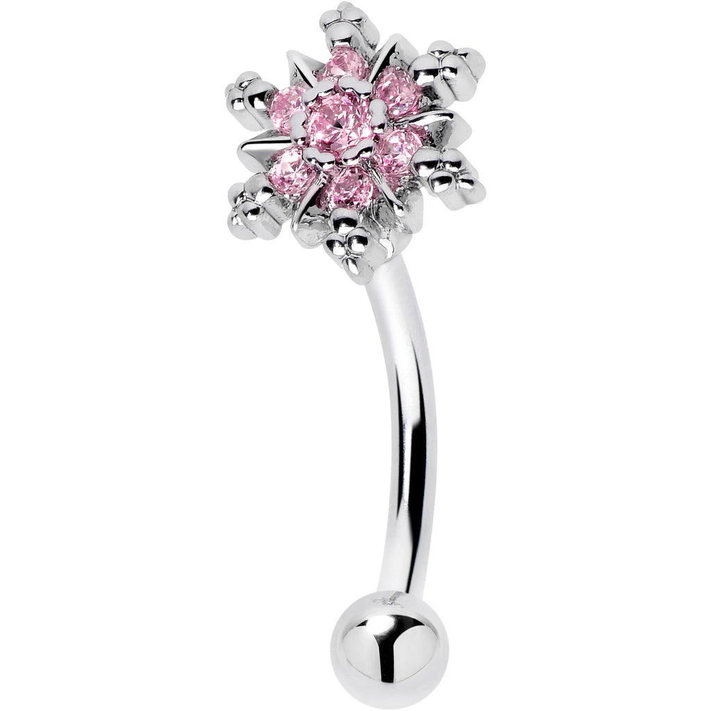 BodyCandy 16G 5/16 Pink CZ Gem Snowflake Glam Curved Eyebrow Ring — main product shot